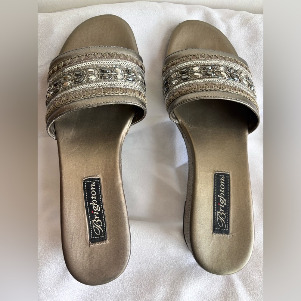 Brighton Women's Bauble Pewter Metallic Slide Sandals Size 9M